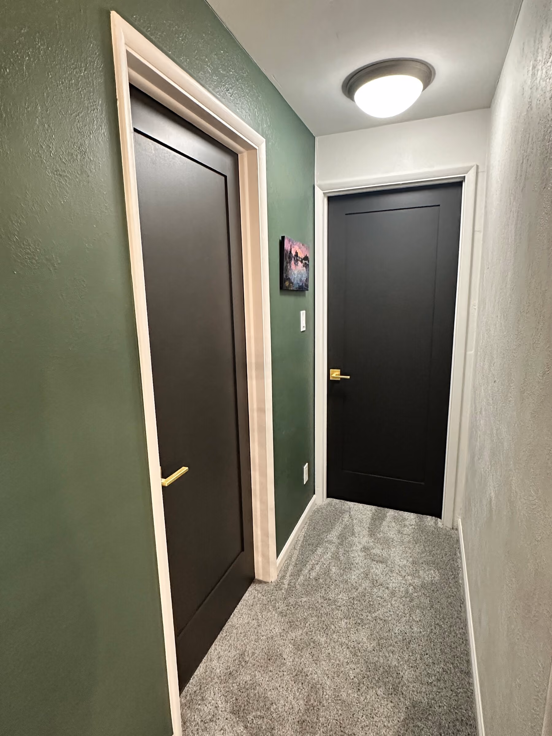 Custom-fitted interior doors and finished trim in the Pleasant Valley renovation