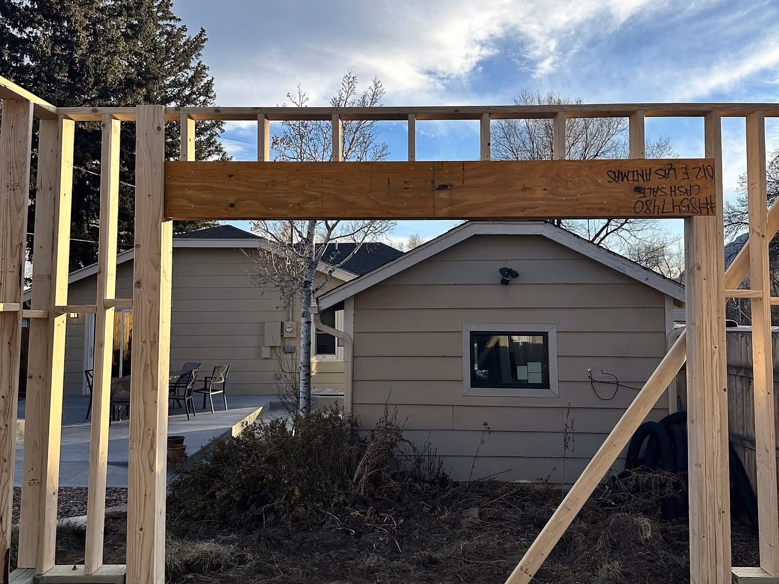 Wall framing at the start of the detached garage build